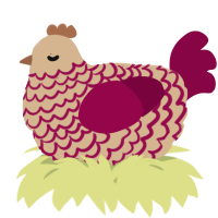 A beige and maroon chicken with a lace pattern