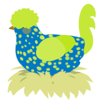 A sapphire and lime chicken with a speckle pattern
