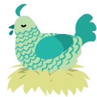 A gluppy and turquoise chicken with a lace pattern