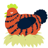 A vermilion and tumblr chicken with a bar pattern