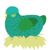 A turquoise and viridian chicken with a speckle pattern