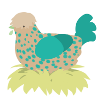 A beige and turquoise chicken with a speckle pattern