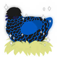 A sable and ultramarine chicken with a lace pattern