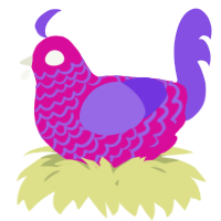 A fuchsia and blurple chicken with a lace pattern