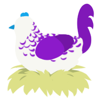 Snow Grape, a white and violet chicken with a half-lace pattern