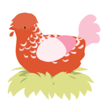 A vermilion and rose chicken with a half-lace pattern