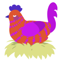 A vermilion and amethyst chicken with a bar pattern
