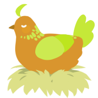 A orange and lime chicken with a neck-speckle pattern
