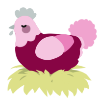 A maroon and pink chicken with a head pattern