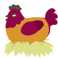 caramel apple, a orange and maroon chicken with a head pattern