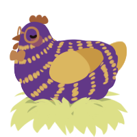 A indigo and gold chicken with a bar pattern
