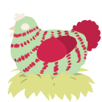 A gluppy and crimson chicken with a bar pattern
