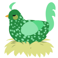 A viridian and spring chicken with a speckle pattern