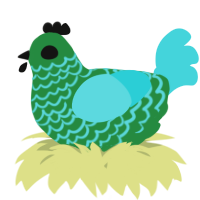 A viridian and aqua chicken with a lace pattern