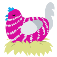 A fuchsia and mist chicken with a bar pattern