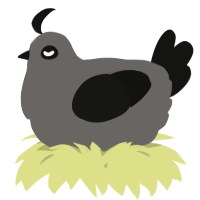 A grey and black chicken