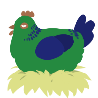 A viridian and navy chicken with a neck-band pattern