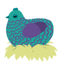 A turquoise and overcast chicken with a lace pattern