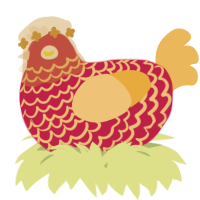 A crimson and honey chicken with a lace pattern