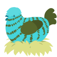 A aqua and olive chicken with a bar pattern