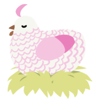 A white and pink chicken with a lace pattern