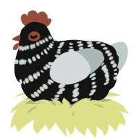 A black and silver chicken with a bar pattern