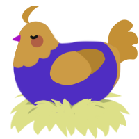 A indigo and gold chicken with a head pattern