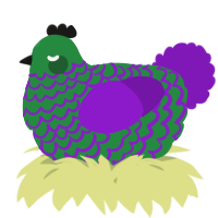 A viridian and violet chicken with a lace pattern