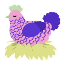A pink and indigo chicken with a lace pattern