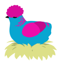 A cerulean and fuchsia chicken with a neck-band pattern