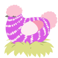 A orchid and rose chicken with a bar pattern