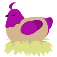 A beige and plum chicken with a head pattern