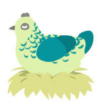A apple and teal chicken with a half-lace pattern