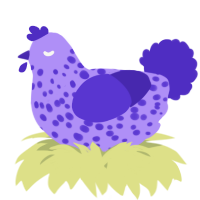 A lilac and indigo chicken with a speckle pattern