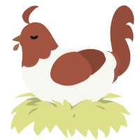 A white and russet chicken with a head pattern