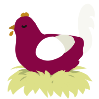 A maroon and white chicken