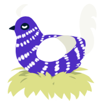 A indigo and white chicken with a bar pattern