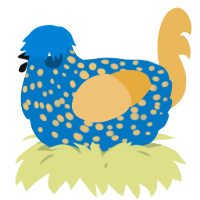 A sapphire and honey chicken with a speckle pattern