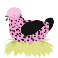 (unnamed), a pink and black chicken with a speckle pattern