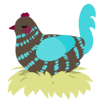 A bark and aqua chicken with a bar pattern
