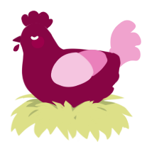 A maroon and pink chicken