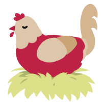 A crimson and beige chicken with a head pattern