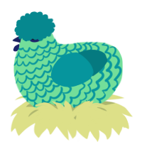 A spring and teal chicken with a lace pattern