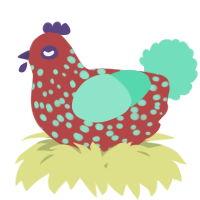 A red and mint chicken with a speckle pattern