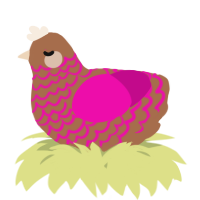 A brown and fuchsia chicken with a lace pattern