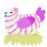 Parfait, a cream and orchid chicken with a bar pattern