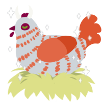 Regi, a mist and vermilion chicken with a bar pattern