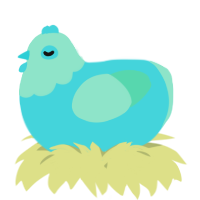 A aqua and mint chicken with a head pattern