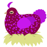 A maroon and amethyst chicken with a speckle pattern