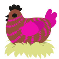 A russet and fuchsia chicken with a bar pattern